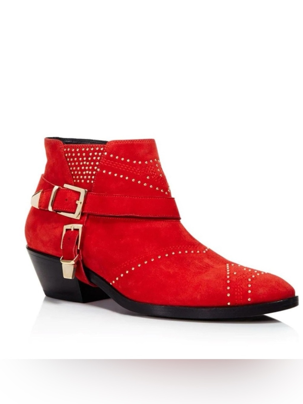 Anine Bing Bianca red suede gold studded boots booties size 10 cowgirl western